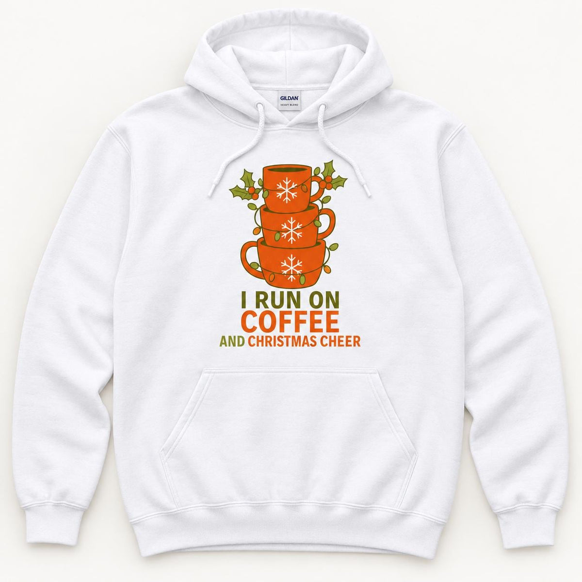I Run on Coffee and Christmas Cheer — garment mockup or size chart