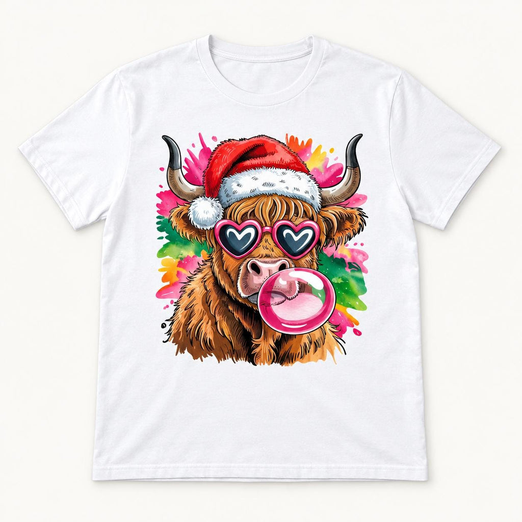 Christmas Highland Cow — garment mockup or size chart