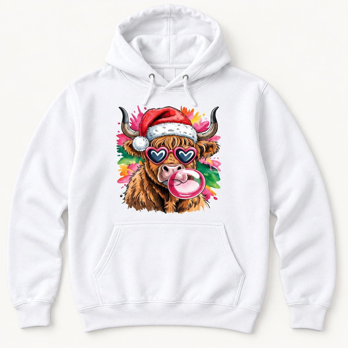 Christmas Highland Cow — garment mockup or size chart