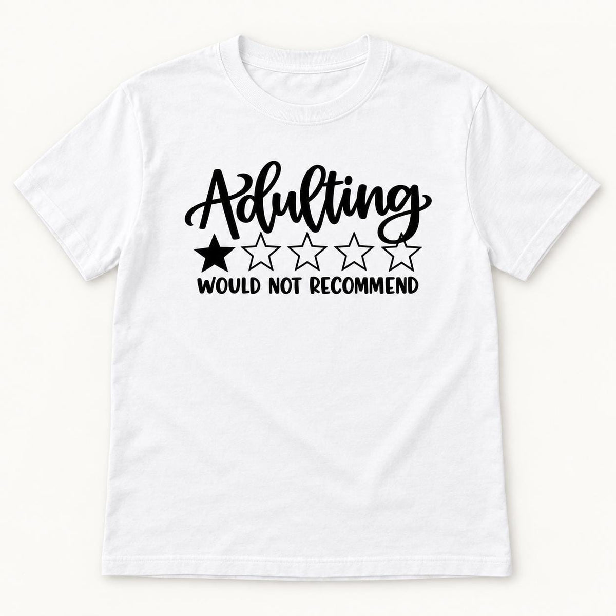 Adulting Would Not Recommend — garment mockup or size chart