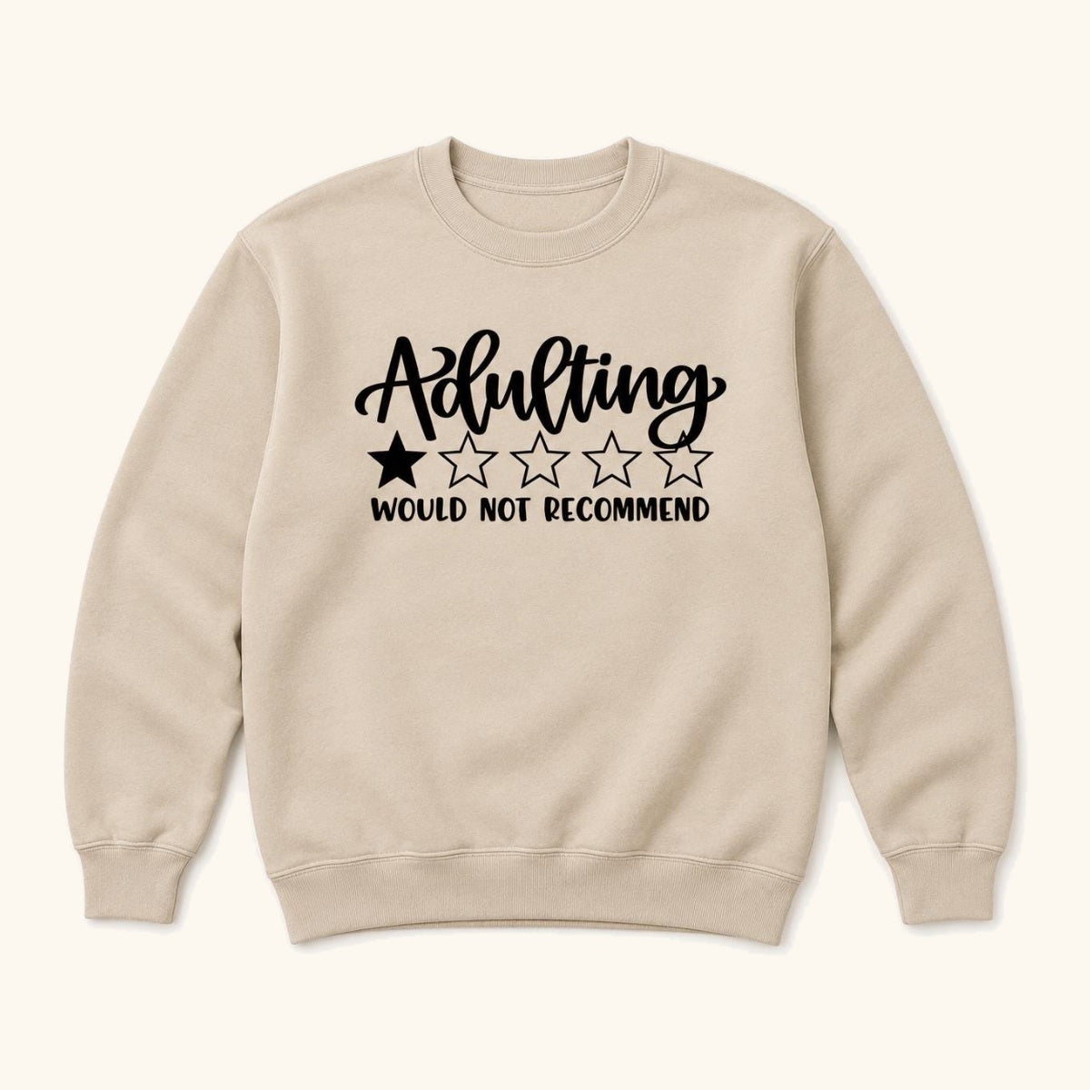 Adulting Would Not Recommend — garment mockup or size chart