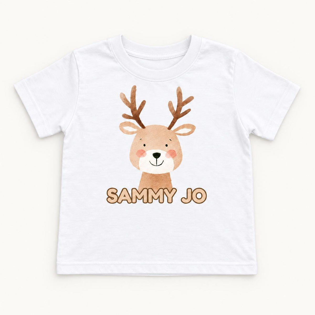 Personalized Reindeer Face — garment mockup or size chart