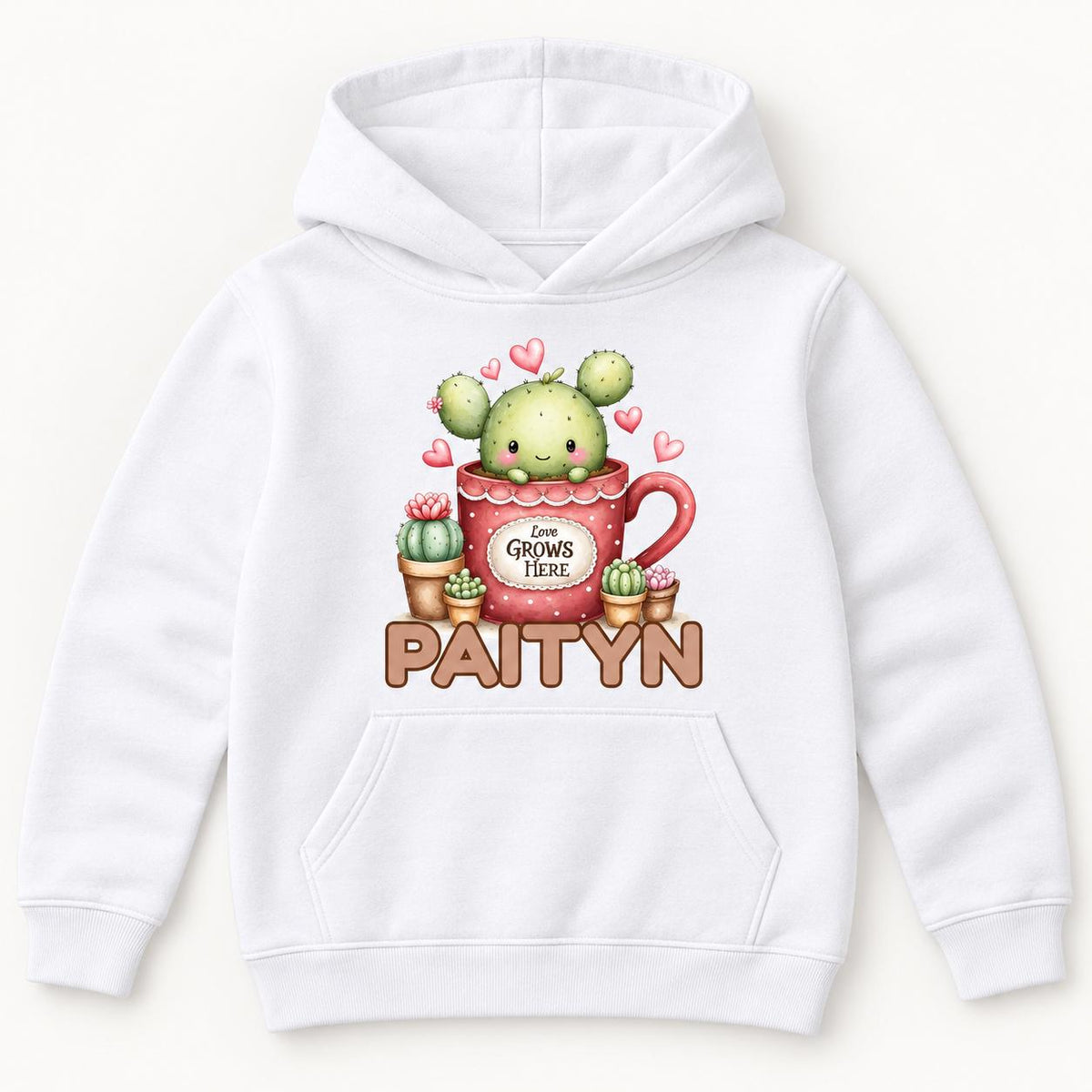 Personalized Cactus — Love Grows Here Succulent Mug Custom Name — garment mockup or size chart