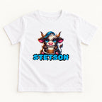 Personalized Highland Cow — Custom Name Calf with Blue Cap and Mug — garment mockup or size chart