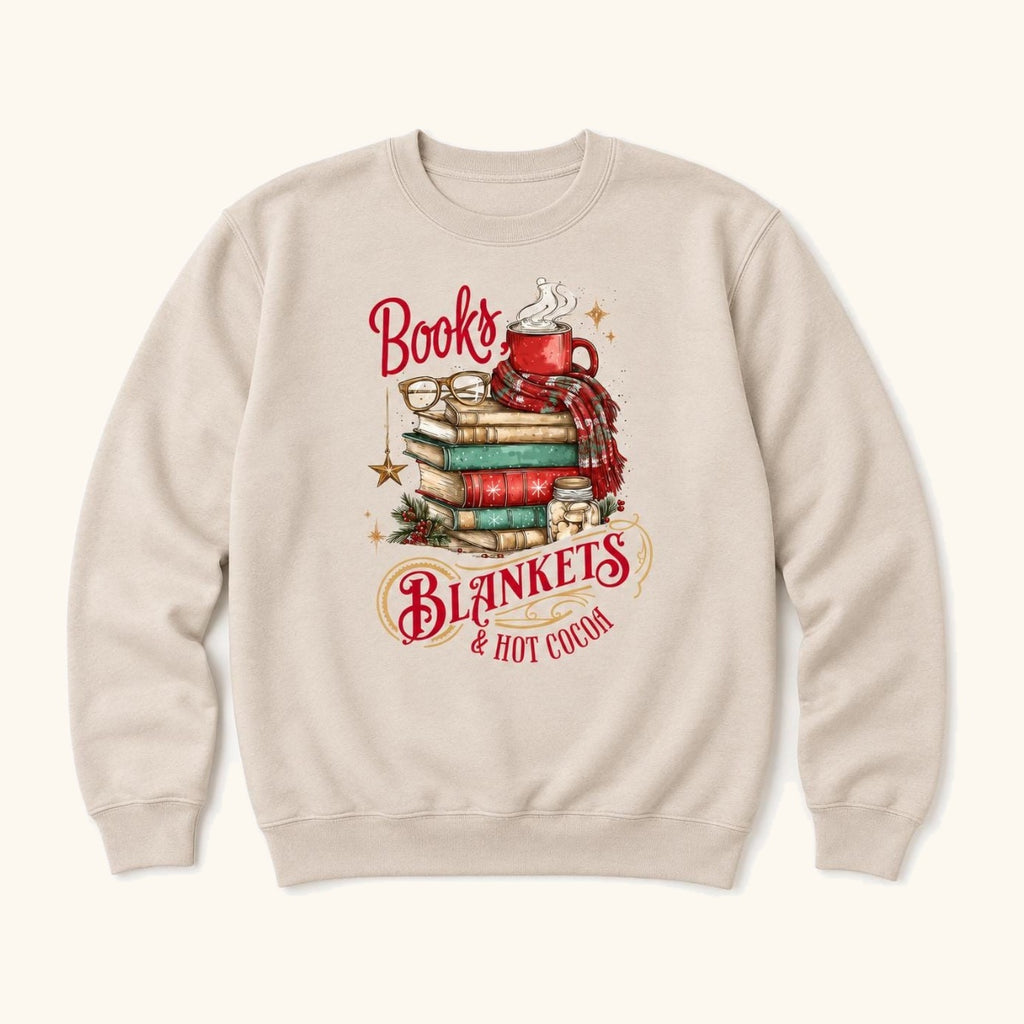 Books Blankets and Hot Cocoa — garment mockup or size chart