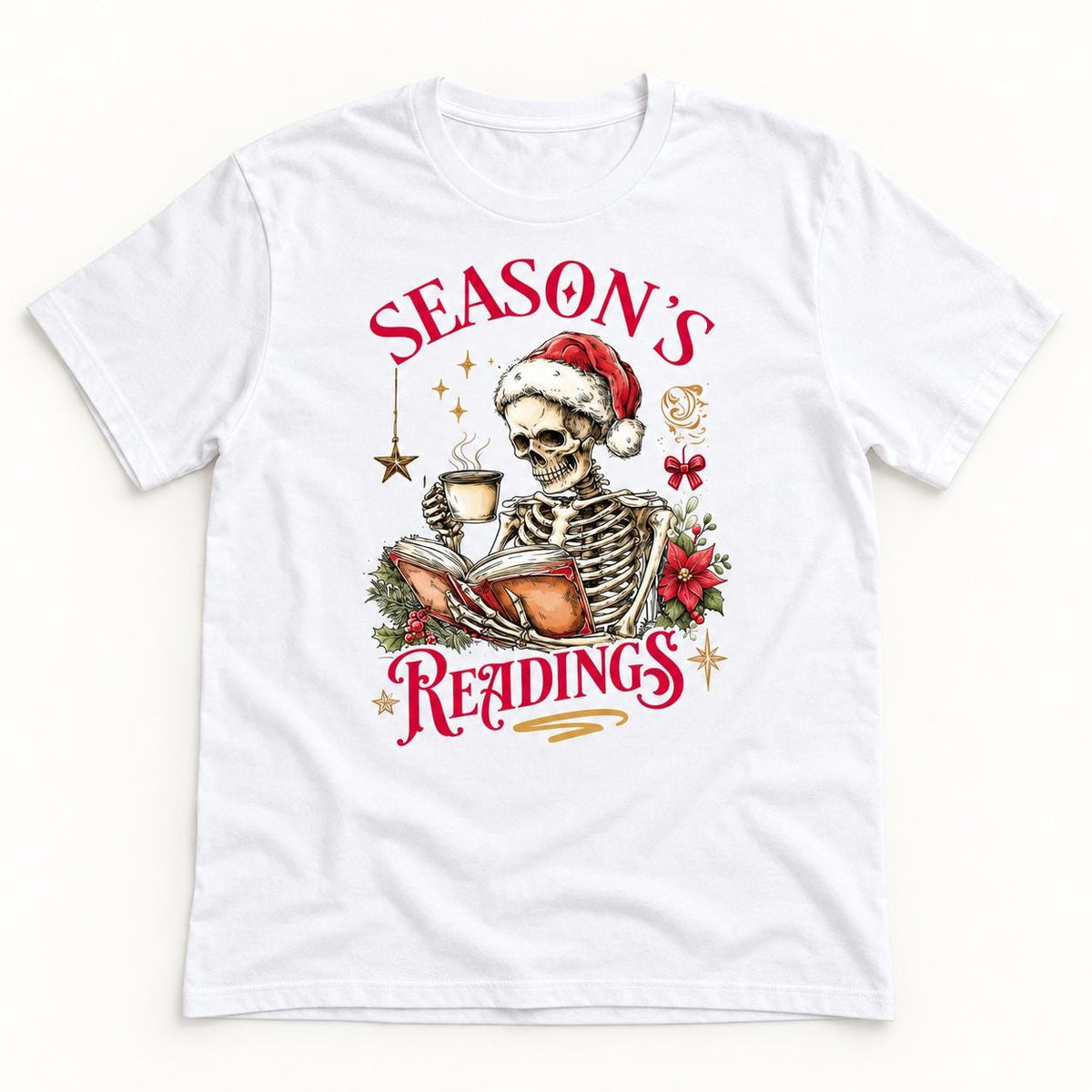 Season's Readings Christmas Skeleton — garment mockup or size chart