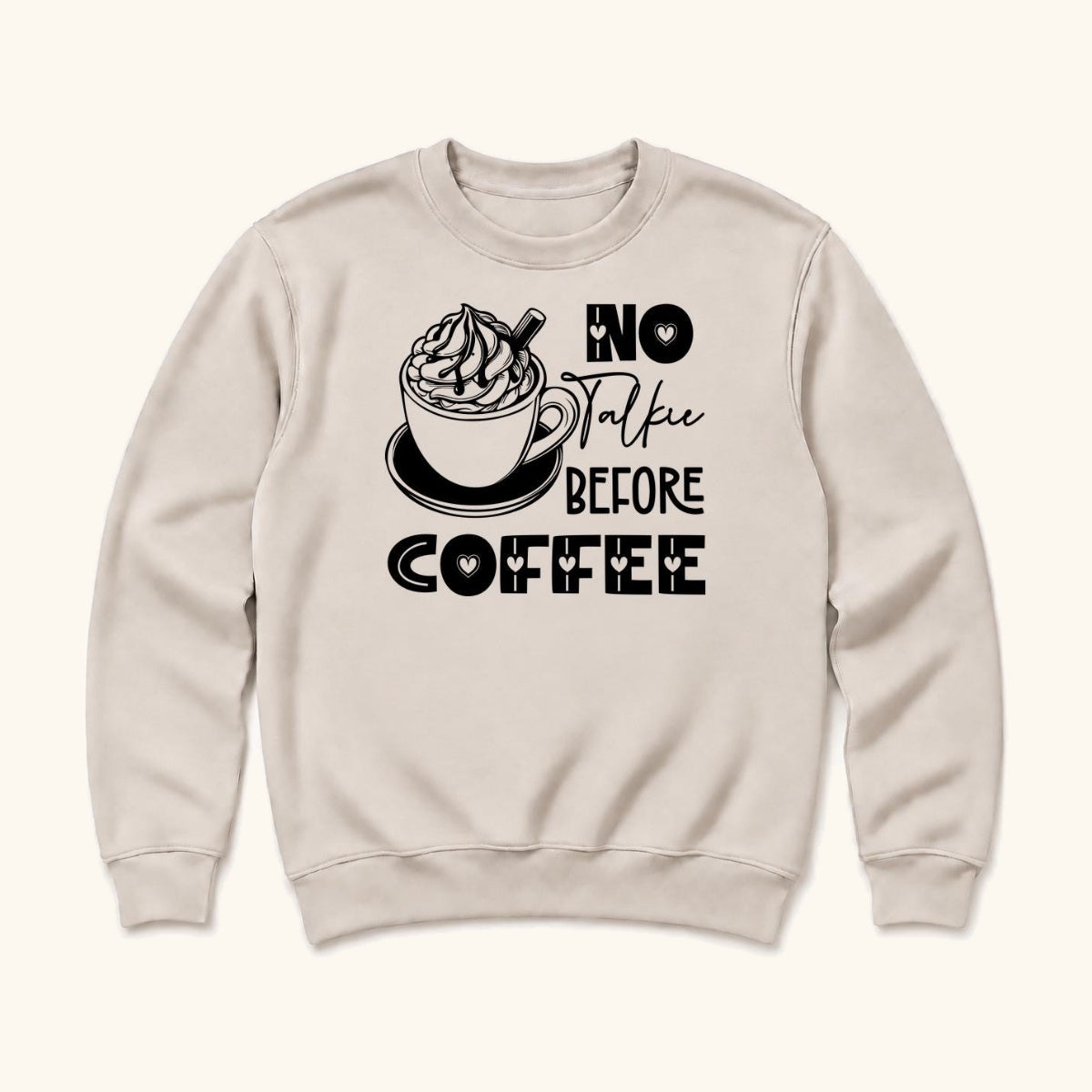 No Talkie Before Coffee — garment mockup or size chart