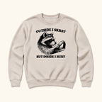 Outside I SKRRT But Inside I Hurt Raccoon — garment mockup or size chart