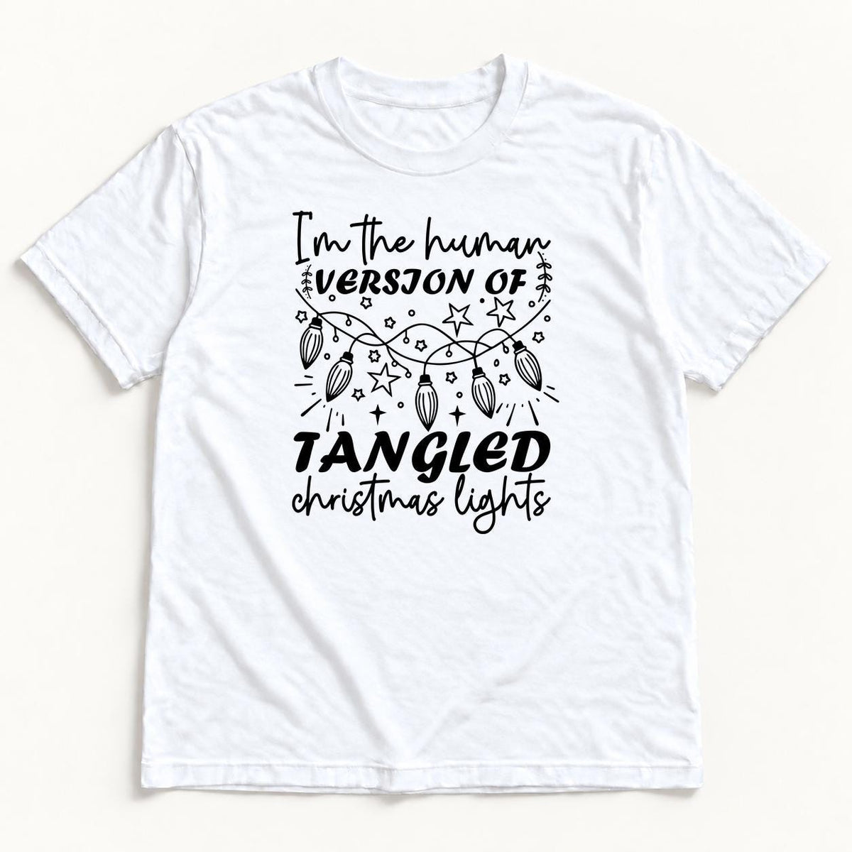 Tangled Christmas Lights — garment mockup or size chart
