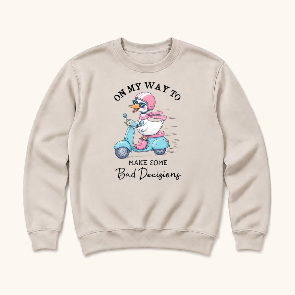 Bad Decisions Goose — garment mockup or size chart