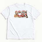 Four Christmas Cats — Santa Hats and Reindeer Antlers Cat Graphic — garment mockup or size chart