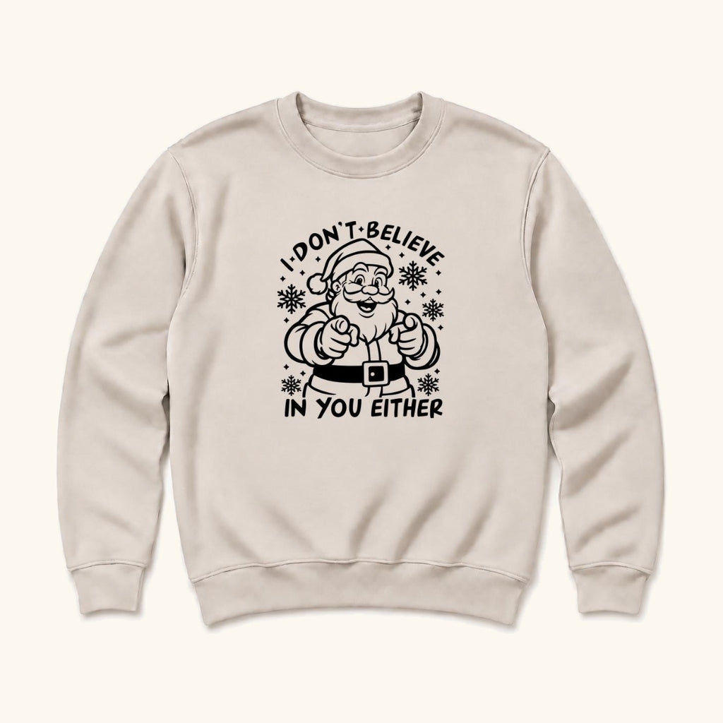 I Don't Believe In You Either Santa — garment mockup or size chart