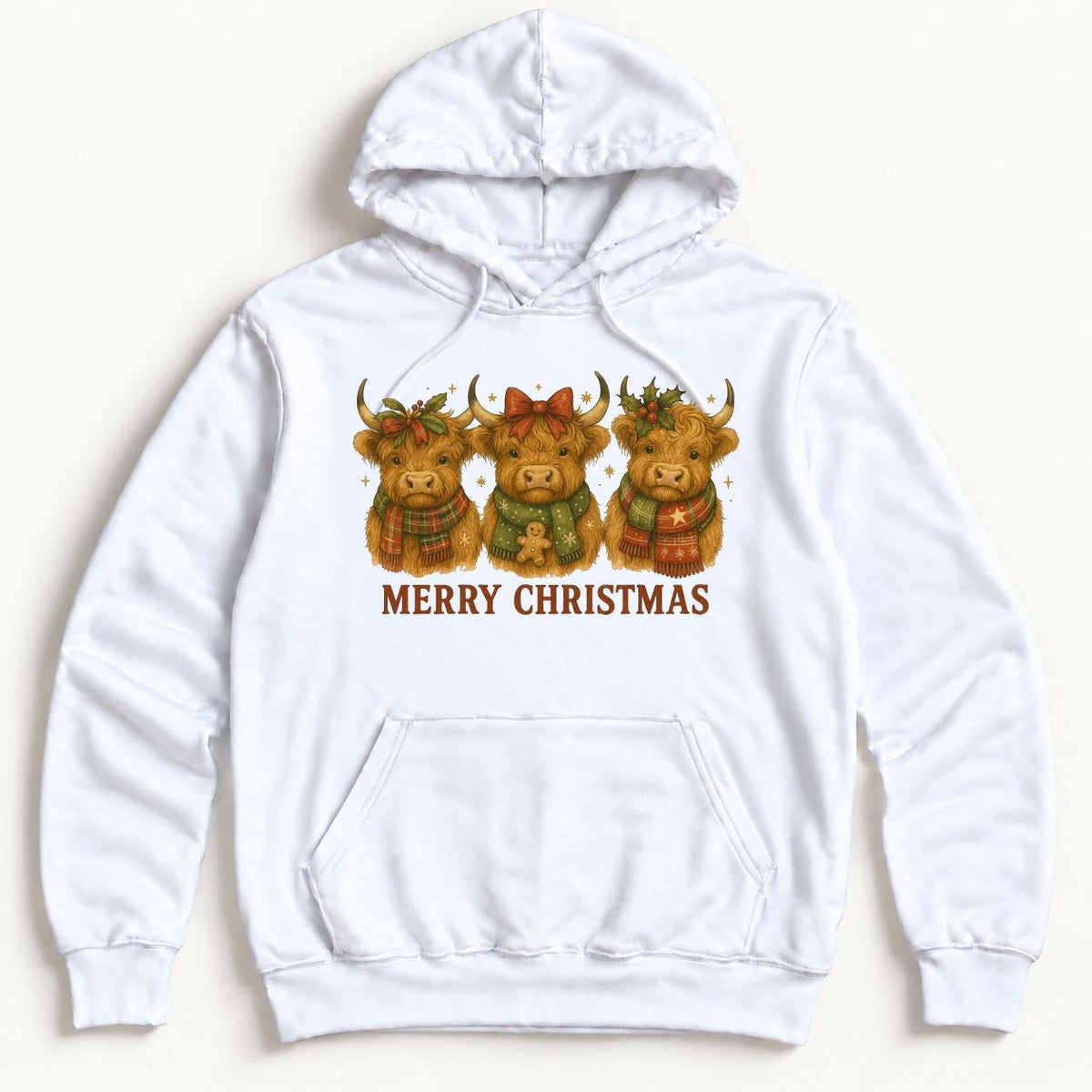 Merry Christmas Highland Cow — garment mockup or size chart