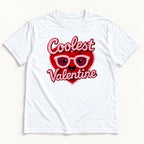 Coolest Valentine — Smiling Red Heart with Pink Glasses — garment mockup or size chart