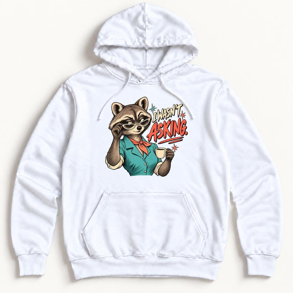 I Wasn't Asking Raccoon — garment mockup or size chart