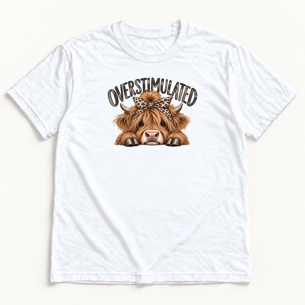 Overstimulated Highland Cow — garment mockup or size chart