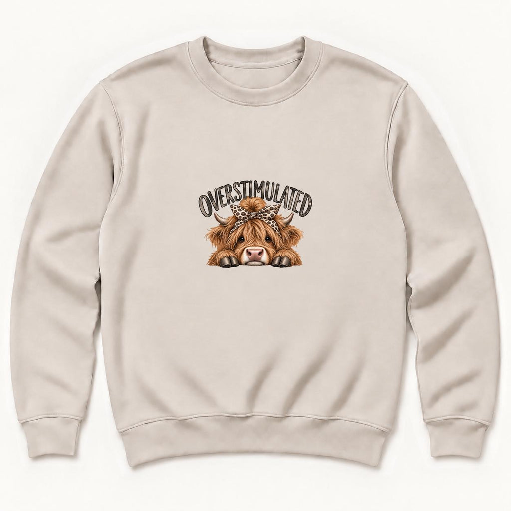 Overstimulated Highland Cow — garment mockup or size chart