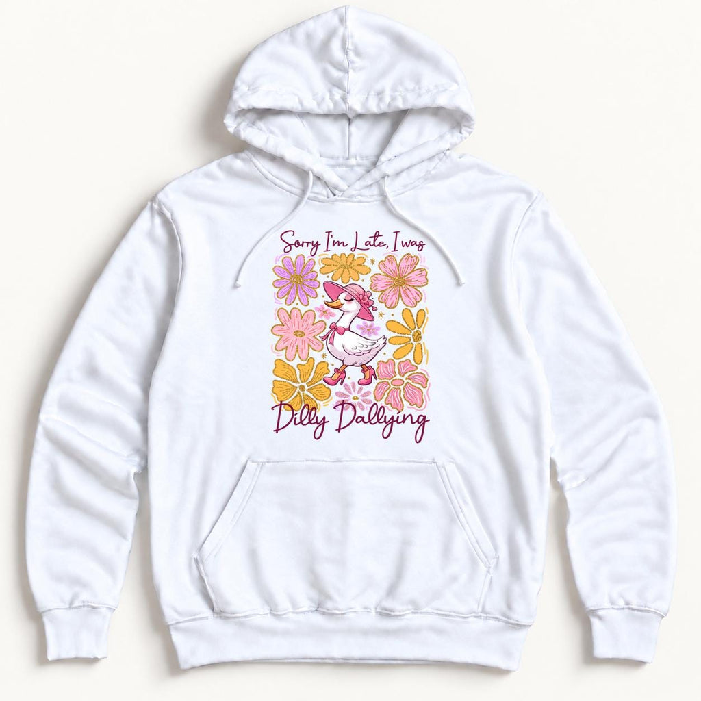 Sorry I'm Late Dilly Dallying Goose — garment mockup or size chart