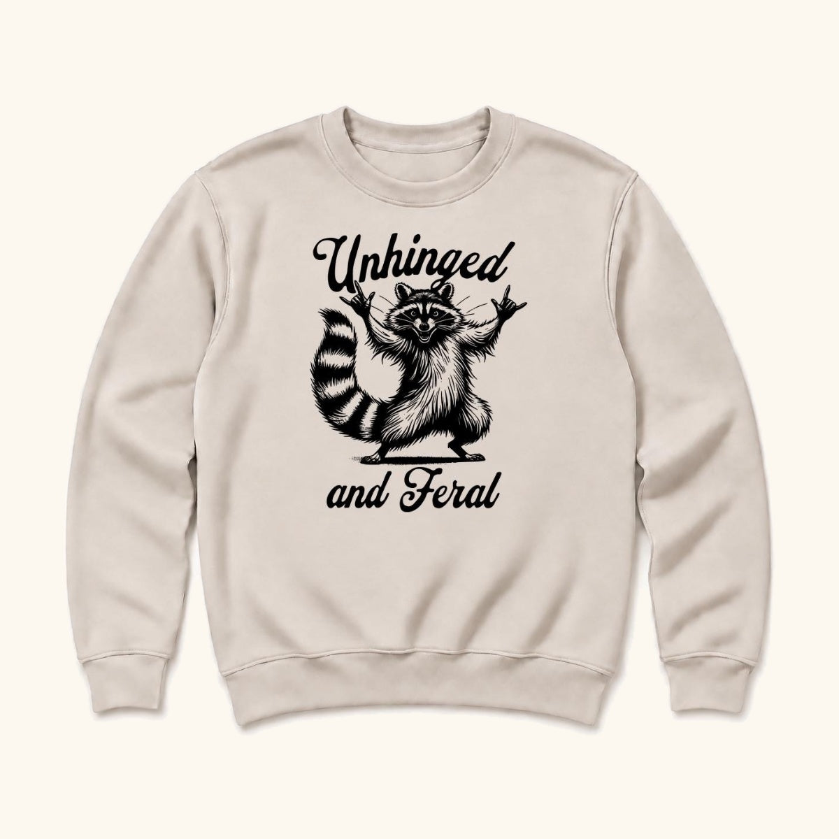 Unhinged and Feral Raccoon — garment mockup or size chart