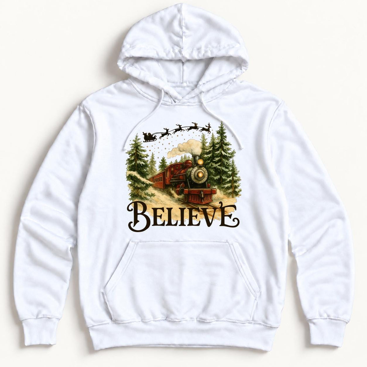Believe Christmas Train — garment mockup or size chart
