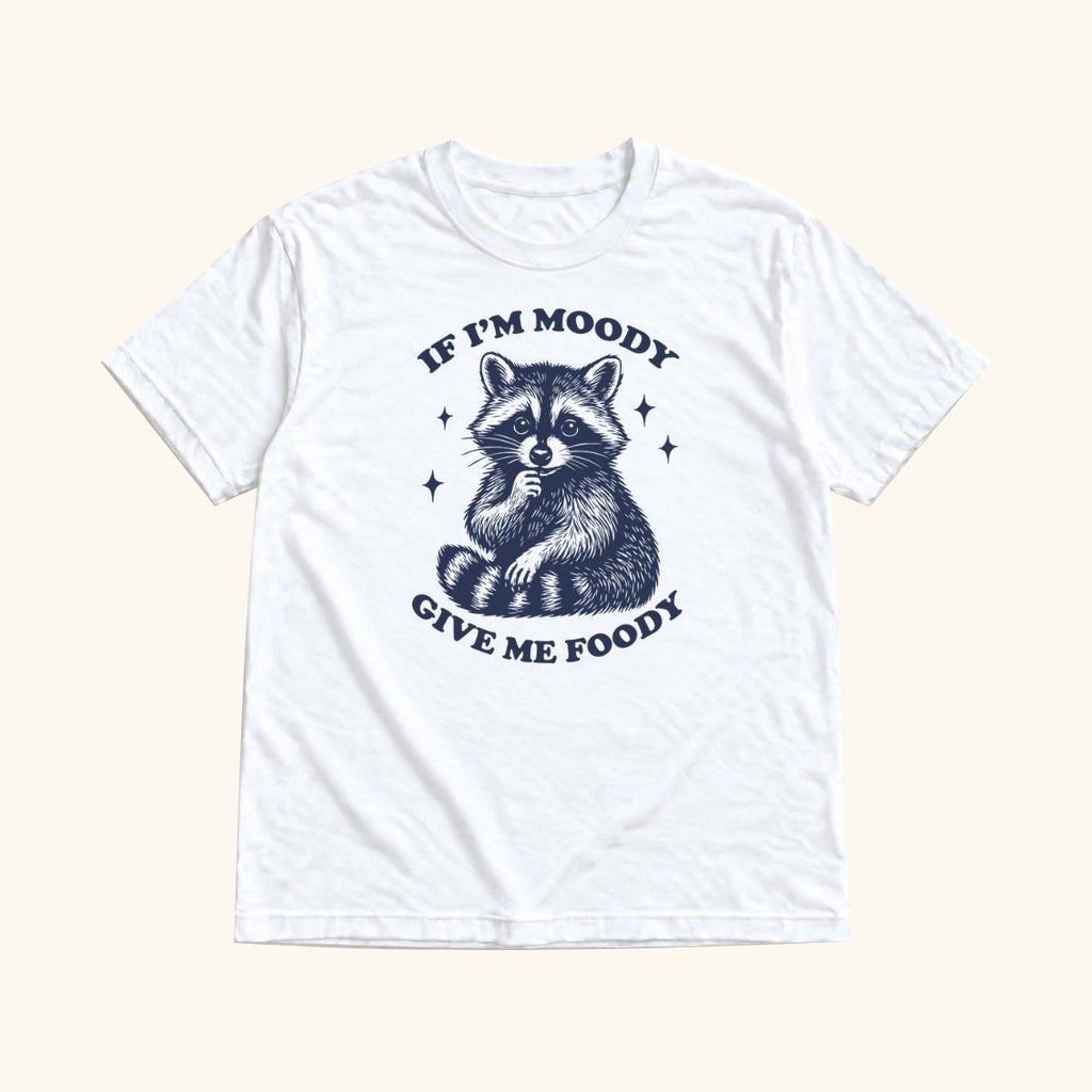 If I'm Moody Give Me Foody Raccoon — garment mockup or size chart