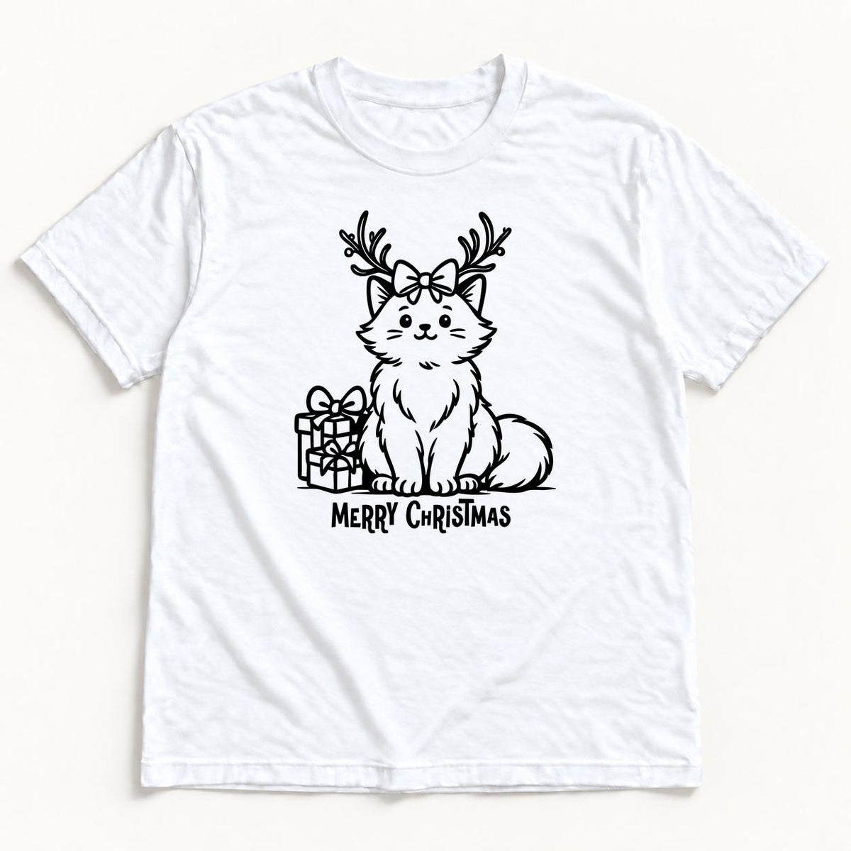 Merry Christmas Antler Cat — garment mockup or size chart