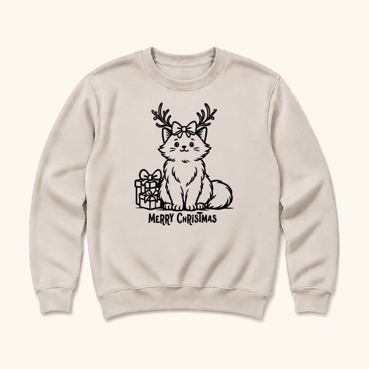 Merry Christmas Antler Cat — garment mockup or size chart