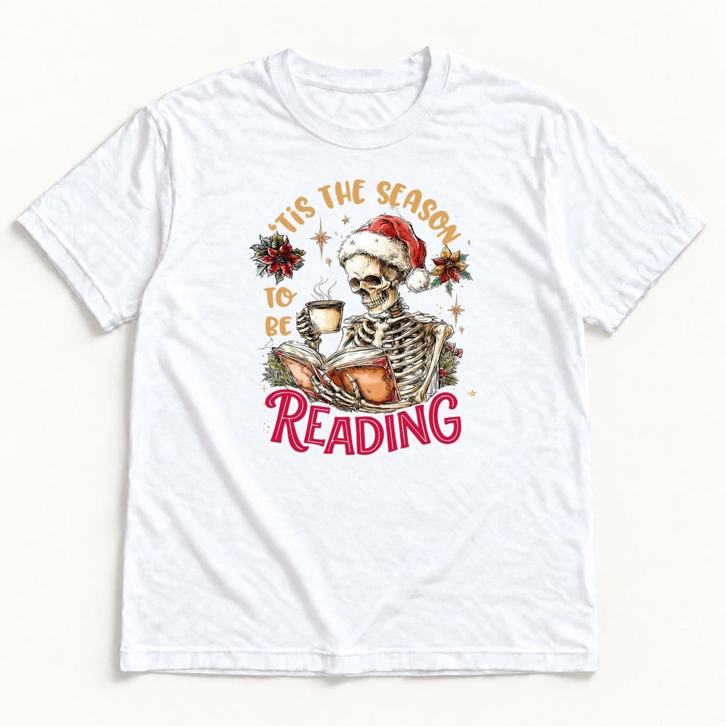 Tis the Season to Be Reading Skeleton — garment mockup or size chart