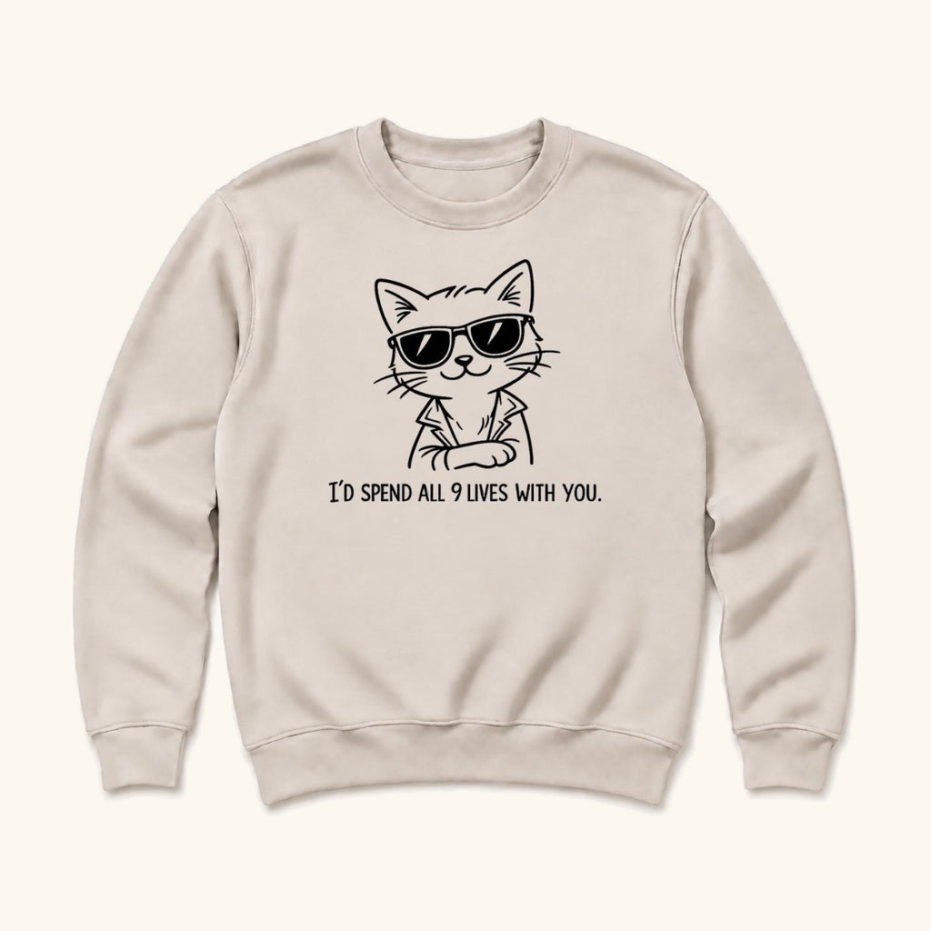 I'd Spend All 9 Lives With You Cat — garment mockup or size chart