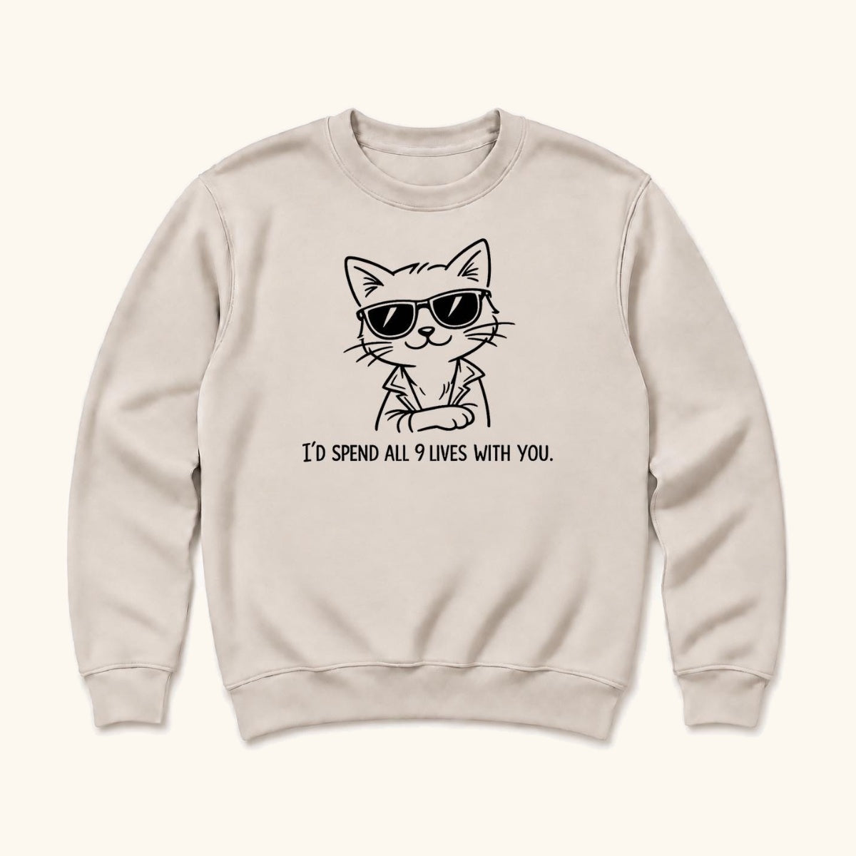 I'd Spend All 9 Lives With You Cat — garment mockup or size chart