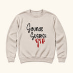 Sounds Suspish — Black Script and Red Drip Graphic — garment mockup or size chart