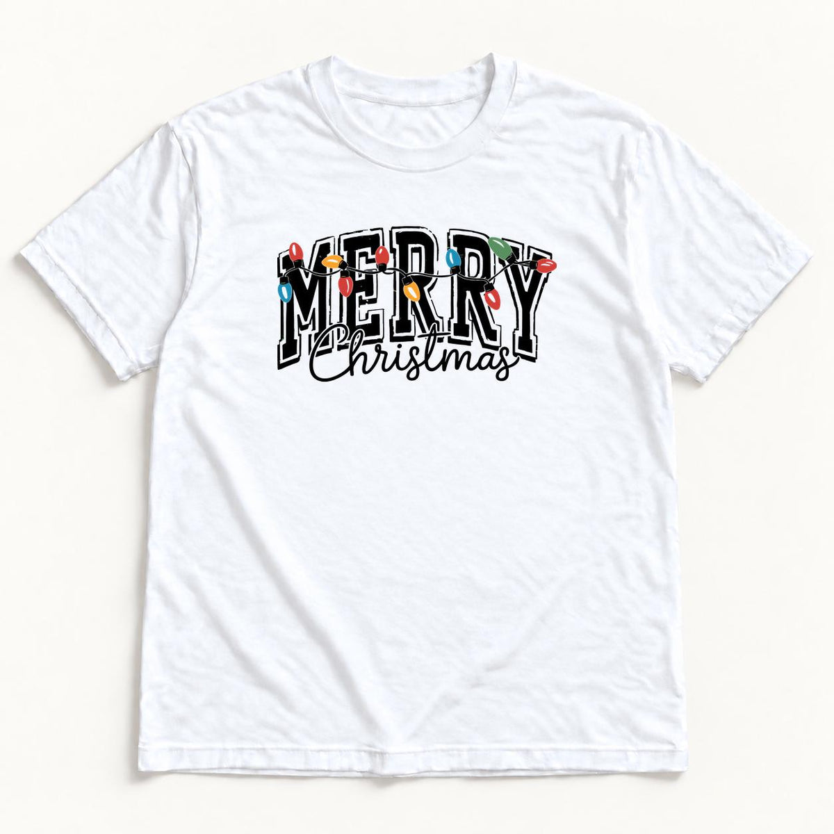 Merry Christmas Lights — garment mockup or size chart