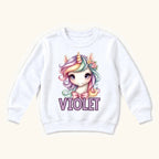 Personalized Unicorn — Pastel Rainbow Mane and Pink Bow — garment mockup or size chart