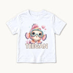 Personalized Fish — Pink Fish with Turquoise Diving Goggles — garment mockup or size chart