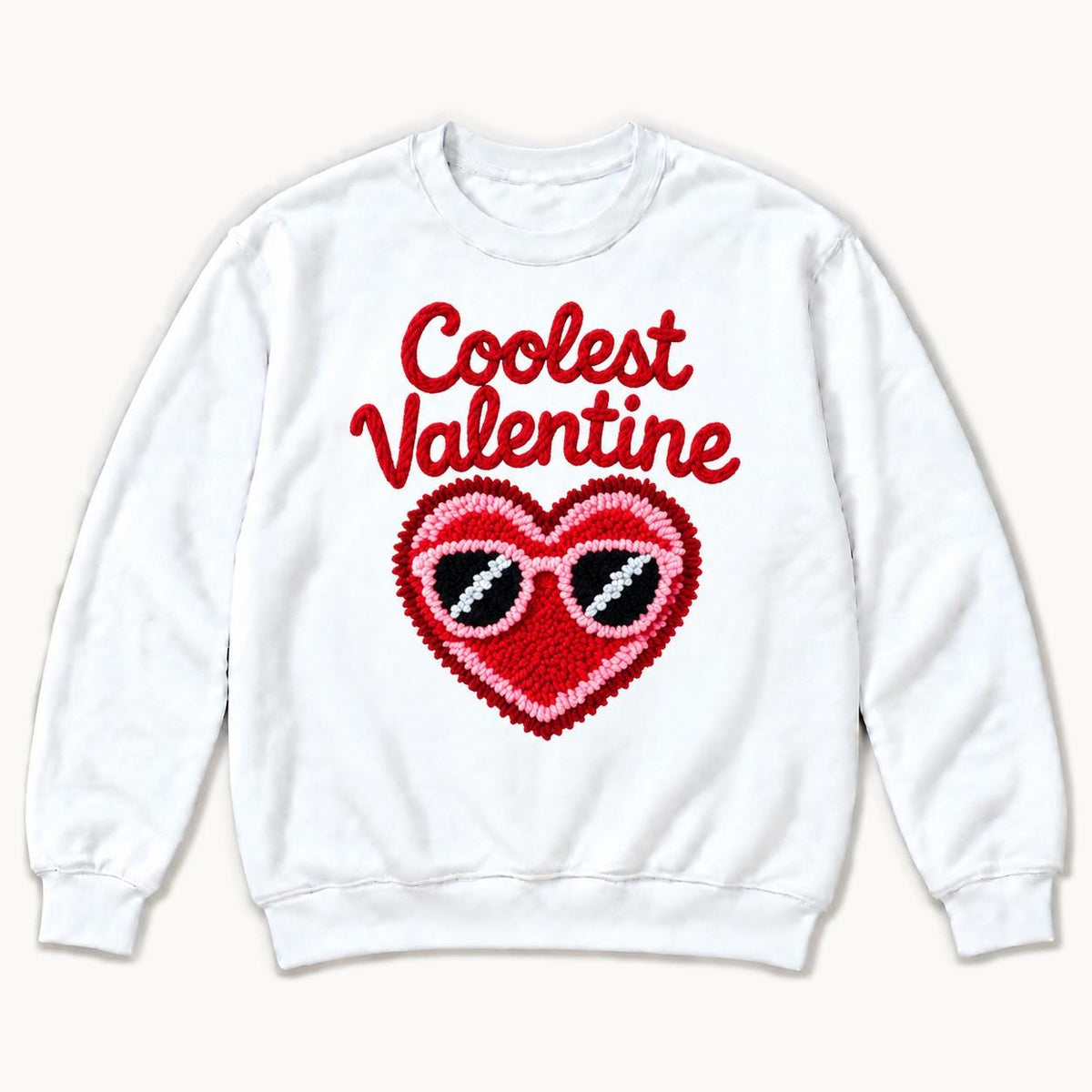 Coolest Valentine — Red Heart with Pink Sunglasses — garment mockup or size chart