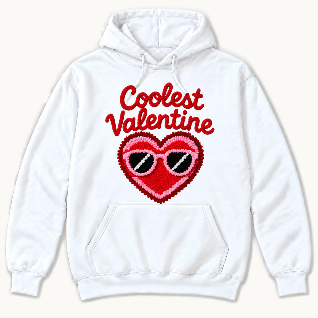 Coolest Valentine — Red Heart with Pink Sunglasses — garment mockup or size chart