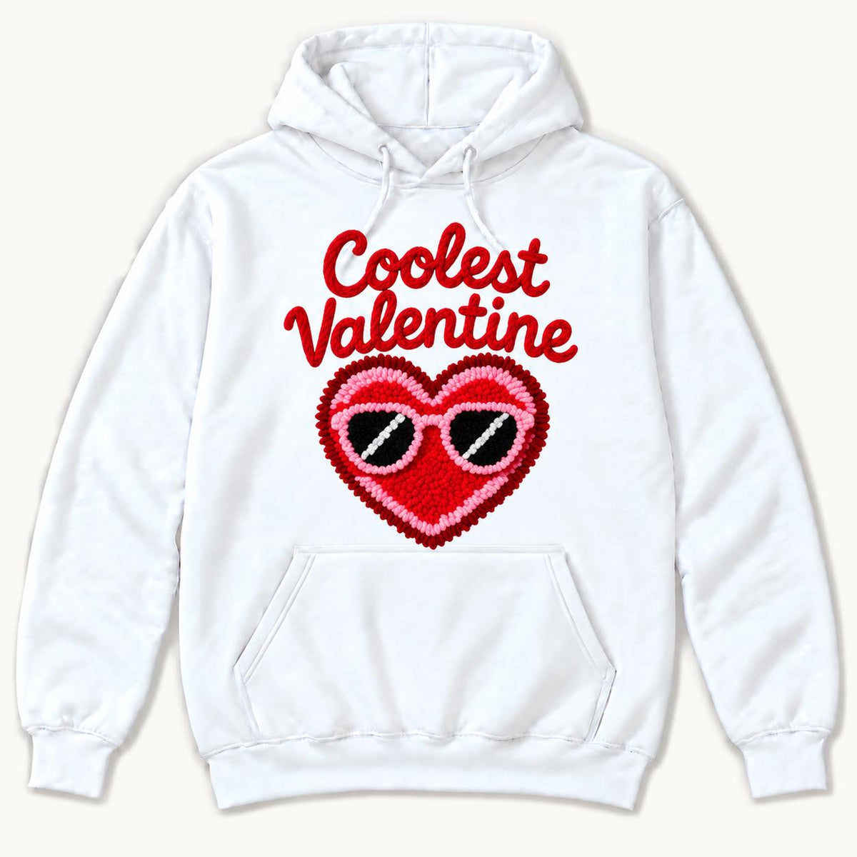Coolest Valentine — Red Heart with Pink Sunglasses — garment mockup or size chart