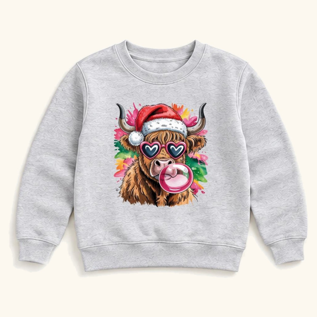 Highland Cow Christmas Bubblegum — garment mockup or size chart