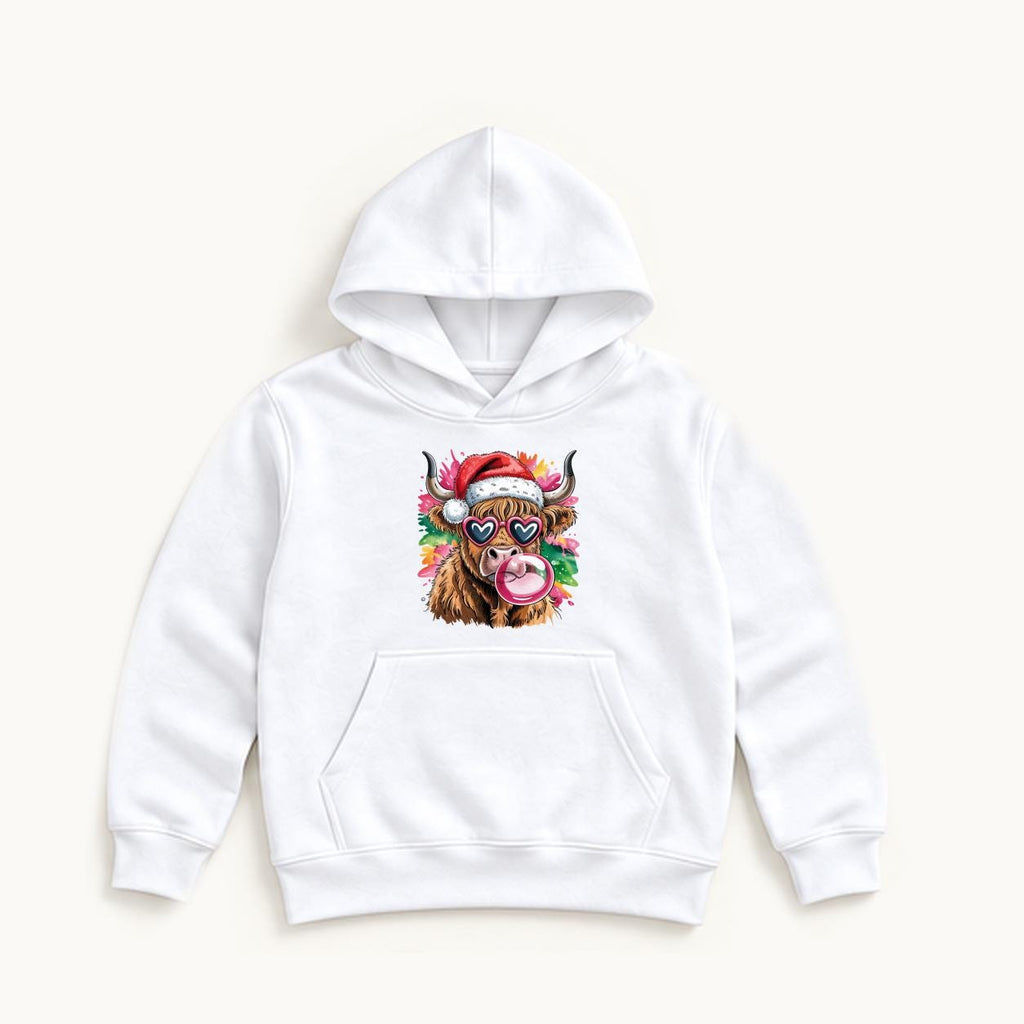Highland Cow Christmas Bubblegum — garment mockup or size chart