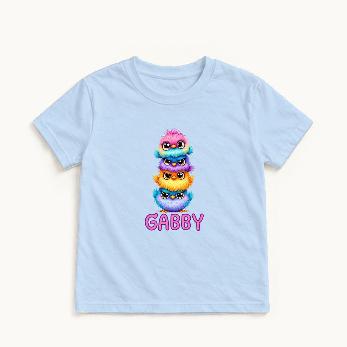 Personalized Stacked Birds — garment mockup or size chart
