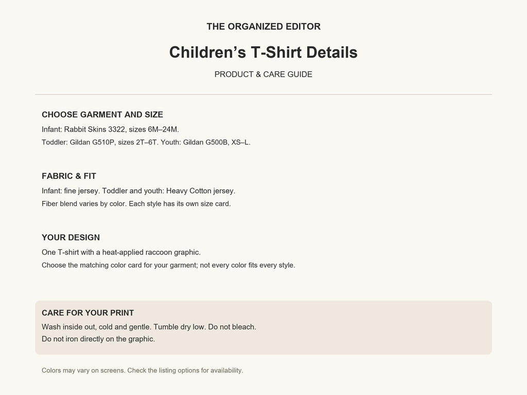 Funny Raccoon — garment mockup or size chart