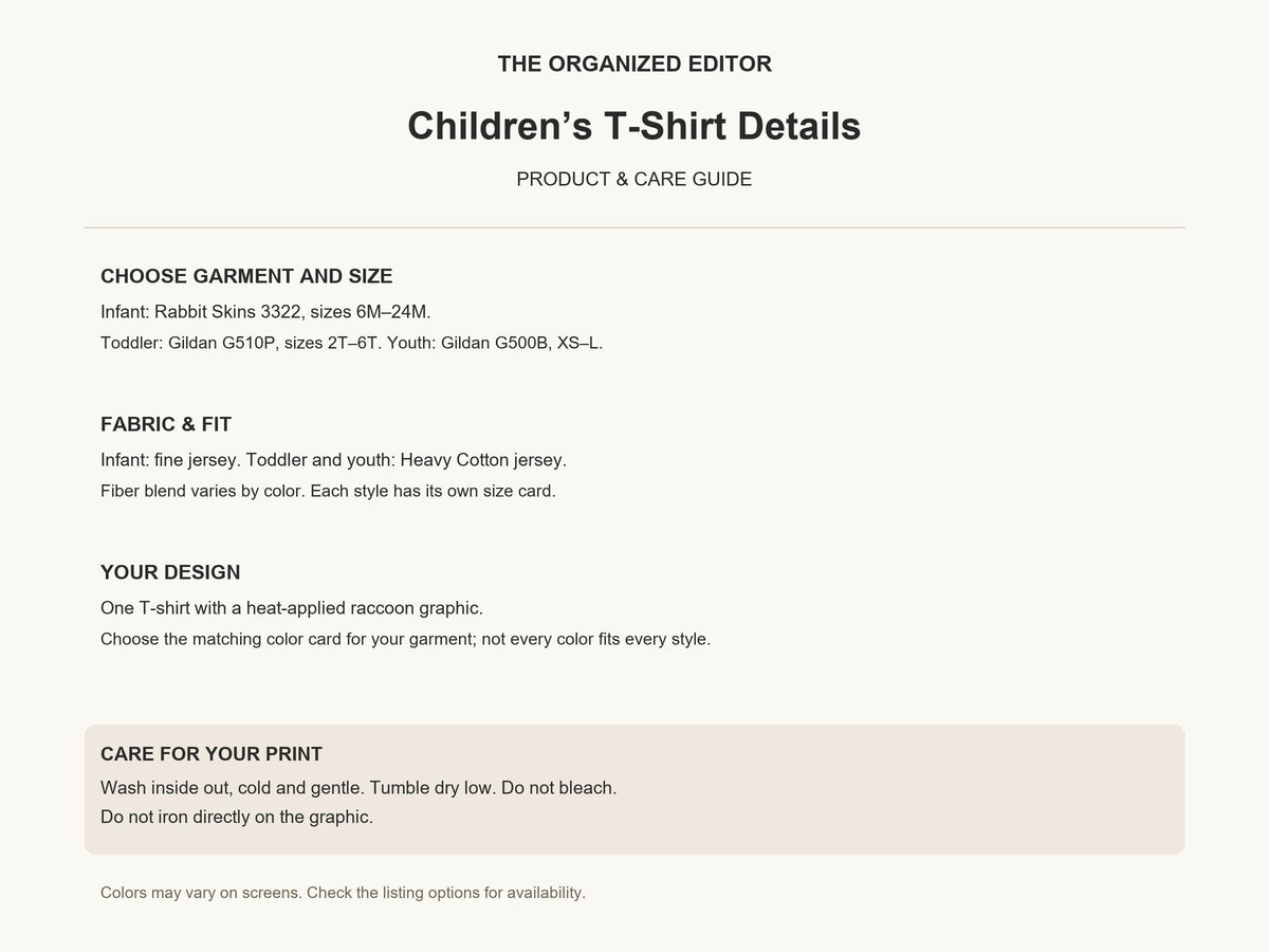 Funny Raccoon — garment mockup or size chart
