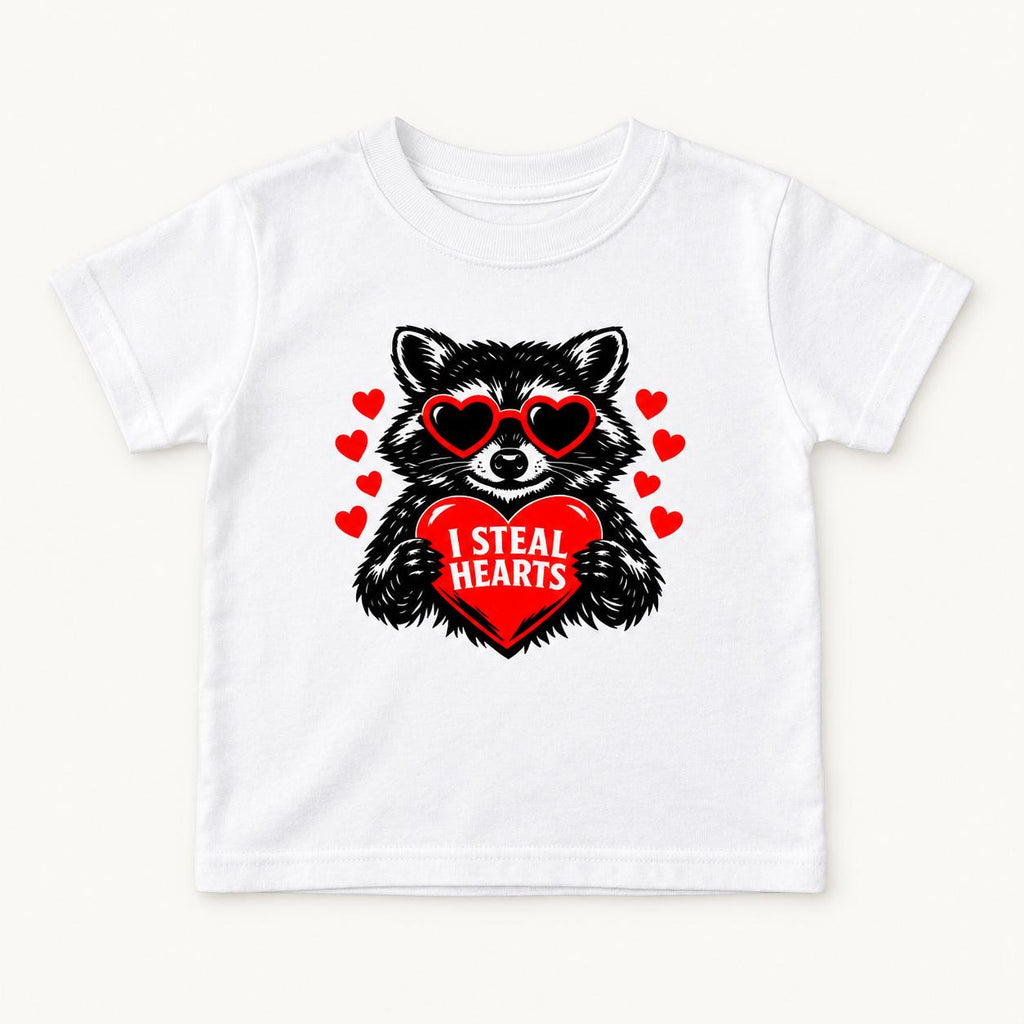 I Steal Hearts Raccoon — garment mockup or size chart