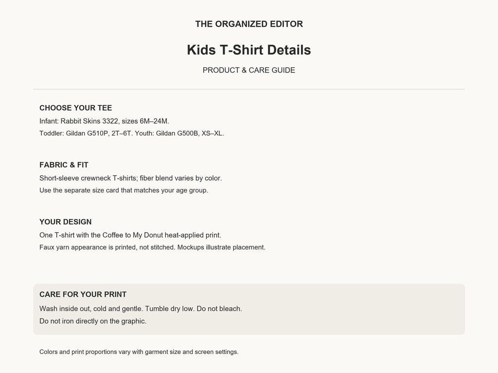 Coffee to My Donut — garment mockup or size chart