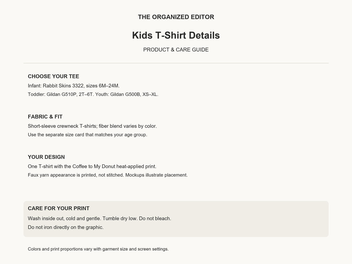 Coffee to My Donut — garment mockup or size chart