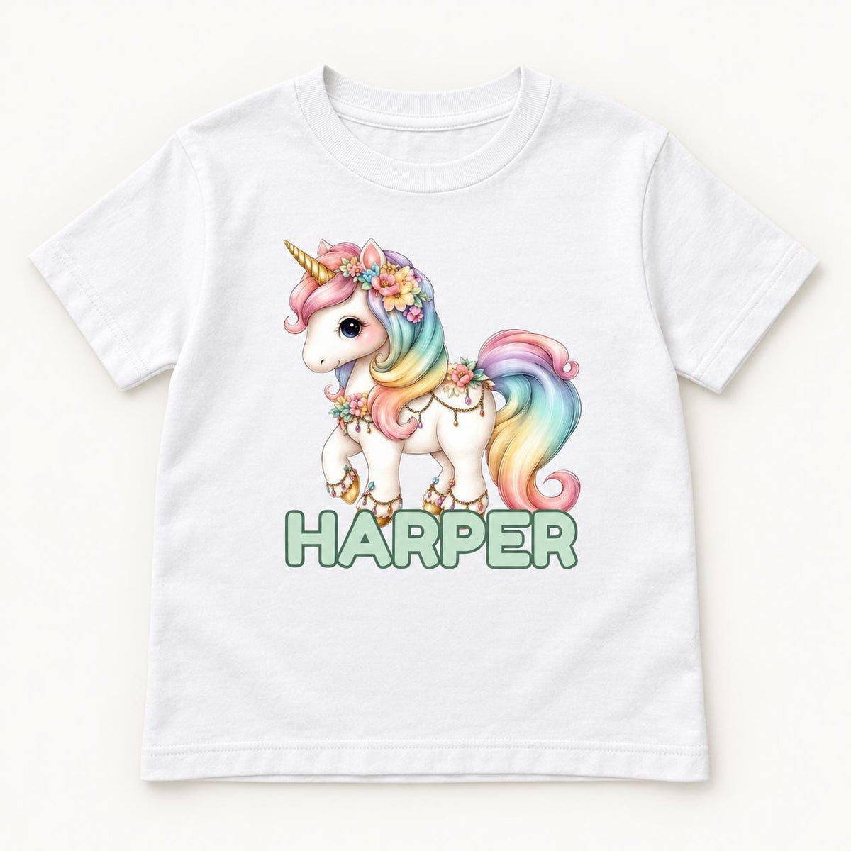 Personalized Floral Unicorn — garment mockup or size chart