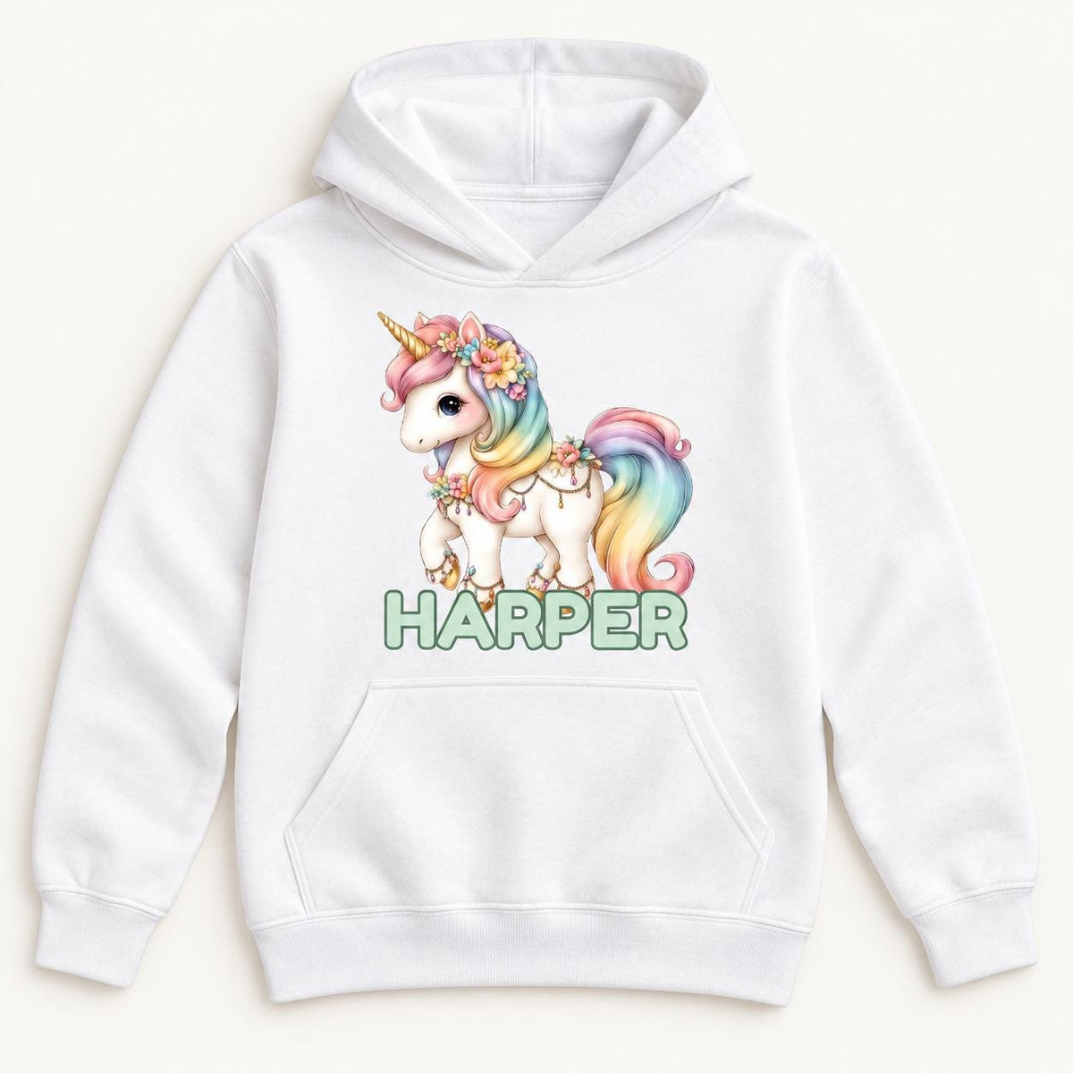 Personalized Floral Unicorn — garment mockup or size chart