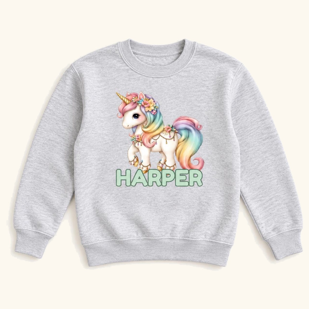 Personalized Floral Unicorn — garment mockup or size chart