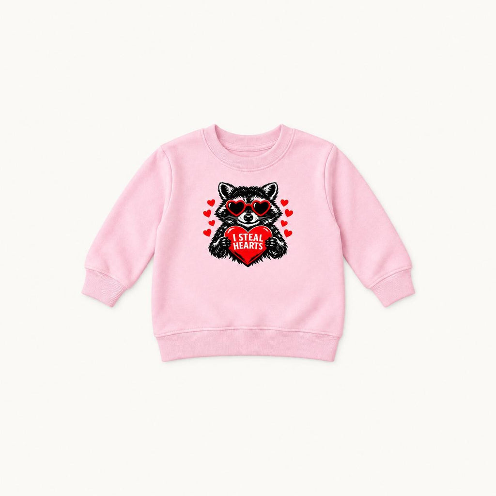 I Steal Hearts Raccoon — garment mockup or size chart