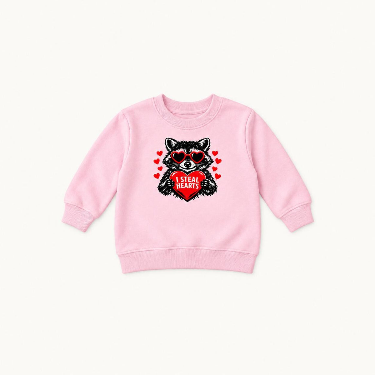 I Steal Hearts Raccoon — garment mockup or size chart